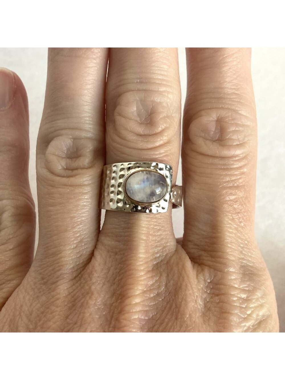 Sterling Silver 925 YS India Two Tone Moonstone Hammered Bypass Band Ring Sz 8